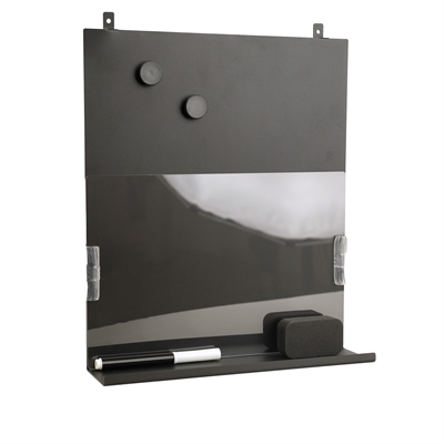 Magnetic board with shelf, black metal